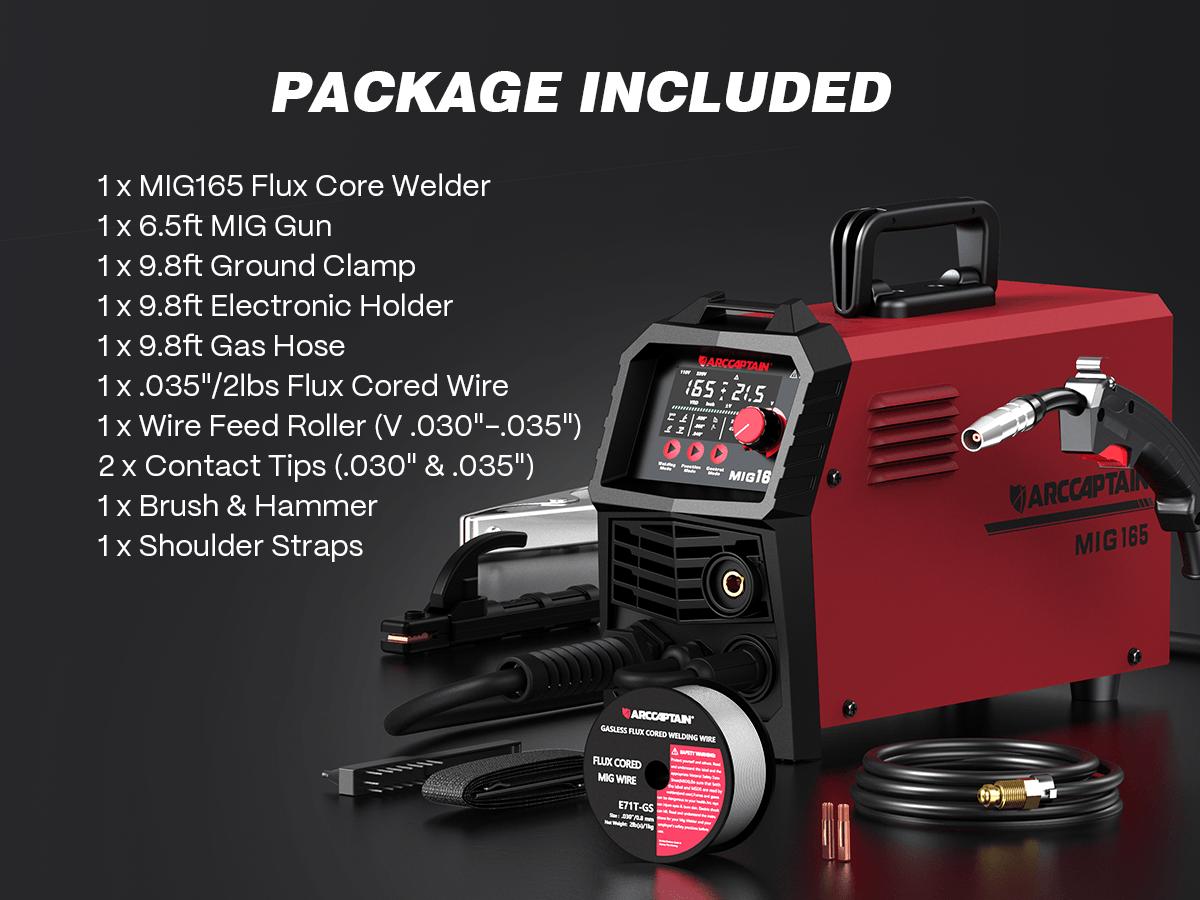 Arccaptain MIG165A MIG Welder 110V/220V, 2025 Newest [Large LED Display] 4 in 1 Gasless/Gas MIG/Lift TIG/Stick Welding Machine Multiprocess Welder Machine, IGBT Inverter Welder with Synergy, 2T/4T, Black Friday Deals, Best Gift for Man and Dad