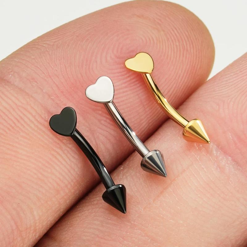Oufer 16G Titanium Flat Heart & Spike Eyebrow Rook Ring Vertical Labret Snake Bite in Gold Black Silver