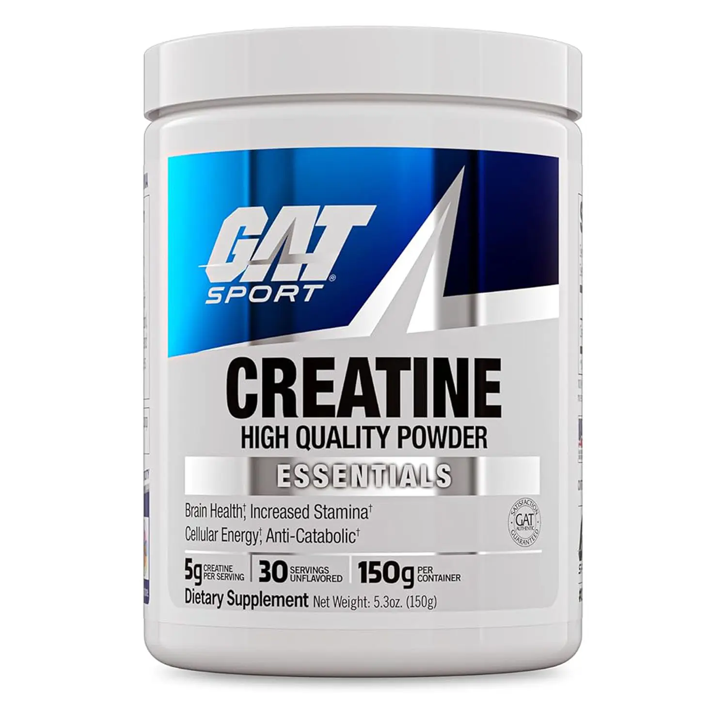 GAT SPORT Creatine Monohydrate Powder, 150 Grams, Strength, Brain Health, GLP1 Support Anti-oxidant, Endurance, for Men & Women, 1 Month Supply, Unflavored (30 Servings)