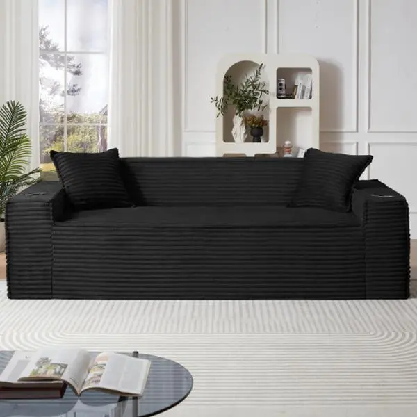 Bellemave Pre-Assembled 3-Seater Modern Cloud Couch-Inspired Sofa - Durable Polyurethane Foam+Spring Core, Fixed Arms, Traditional Design, Child-Safe for Compact Living Rooms, Apartment Size Couch