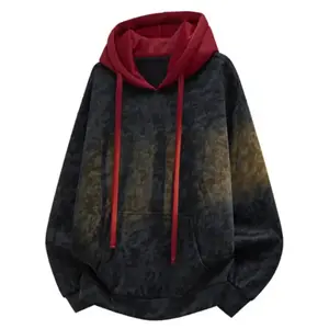 Men's Autumn And Winter Vintage Colorblock Patchwork Loose Fit Couple Hoodie, Men's Everyday Wear, Soft And Comfortable, Loose Versatile Warm Long Sleeve Hooded Jacket, Men's Hoodie