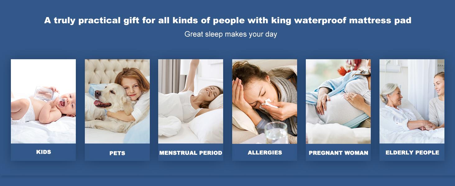 Raybee Waterproof Mattress Cover, Waterproof Mattress Protector with 6''-16'' Deep Pockets,Soft Cooling Waterproof Mattress Pad, fitted sheet for Bedroom, Collage Dorm,Hotel Raybee Waterproof Mattress Cover, Waterproof Mattress Protector with 6''-16'' Deep Pockets,Soft Cooling Waterproof Mattress Pad, fitted sheet for Bedroom, Collage Dorm,Hotel