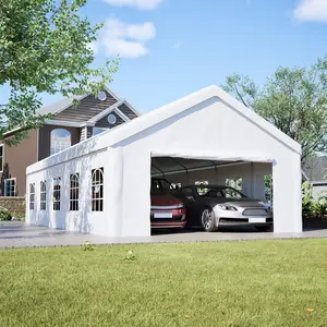 16x32 FT Heavy-Duty Portable Carport Canopy – Metal Garage Shelter with Waterproof Cover & Sidewalls, All-Weather Outdoor Protection for Cars, Trucks, Vehicles and Equipment