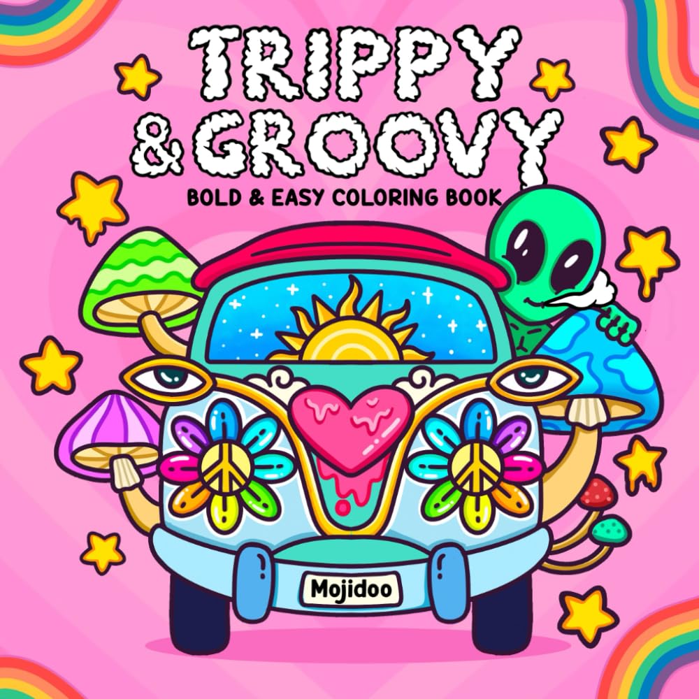 Trippy & Groovy Psychedelic art Coloring Book Featuring Mushrooms, Aliens, Magic Worlds and Illusions for Relaxation coloring book,  Vibrant , Fantastical Characters ,Hallucinatory Patterns
