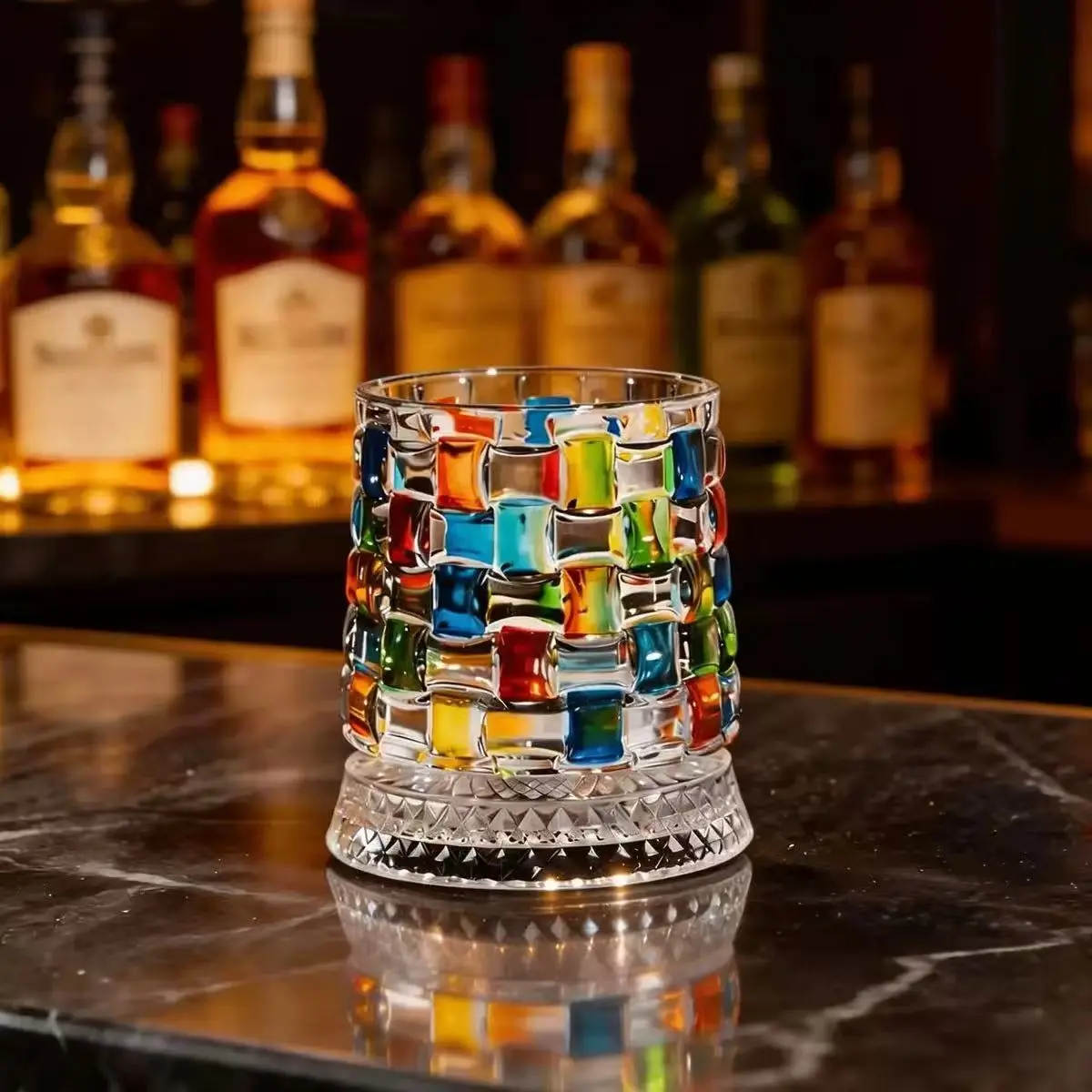 Premium Traditional Rotating Whiskey Glass - Hand-Painted Crystal Bourbon Tumbler, Embossed Spinning Old Fashioned Glass for Whiskey Lovers, Home Bar Gifts elegant european barware gift