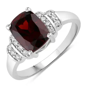 2.58 Ct Genuine Mozambique Garnet and Lab Diamond Silver Cushion Cut Bridge Ring