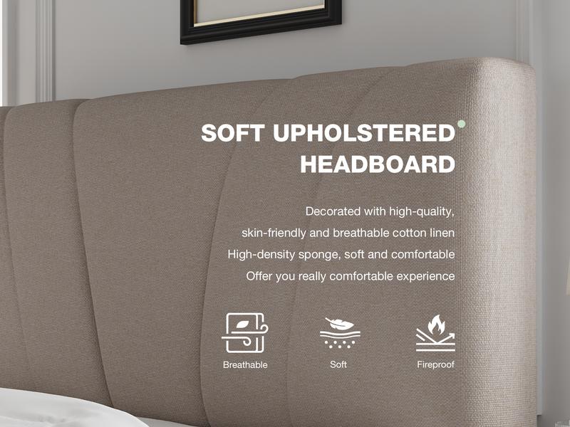 【Year-End Sale】Bed Frame Upholstered Platform Full/Queen/King Bed Frame with Adjustable Headboard, Strong Weight Capacity, No Box Spring Needed, Easy Assembly