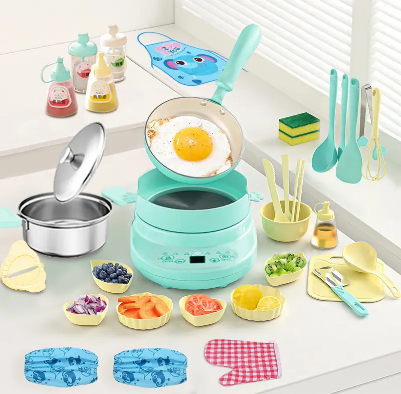 Montessori Pretend Cooking Set for Girls 8-12 - 24-Piece Dishware Set, Stainless Steel Safe Knife, 110V Induction Cooker, Play Kitchen Accessories, Practical Life Skills Toy Gift