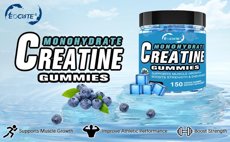 EOCUTE Creatine Monohydrate Gummies 5g per Serving for Muscle Strength Building Sugar-Free Vegan Blueberry Flavor 150 Count Amino Acids Nutritional Supplements EOCUTE Creatine Monohydrate Gummies 5g per Serving for Muscle Strength Building Sugar-Free Vegan Blueberry Flavor 150 Count Amino Acids Nutritional Supplements