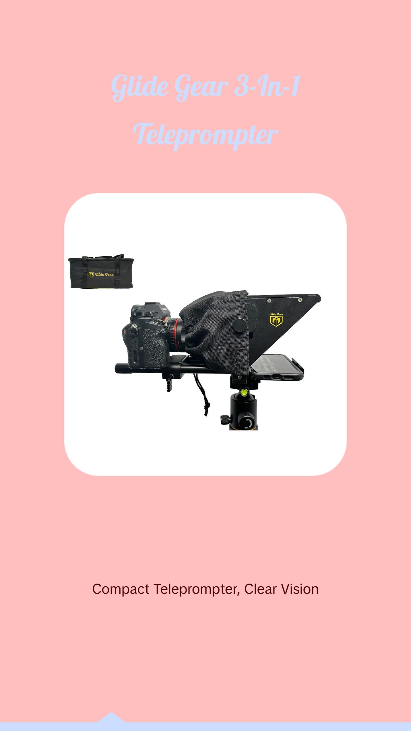 Glide Gear 3 in 1 TMP 75 Laptop Smartphone Prompt DSLR Video Zoom Teleprompter