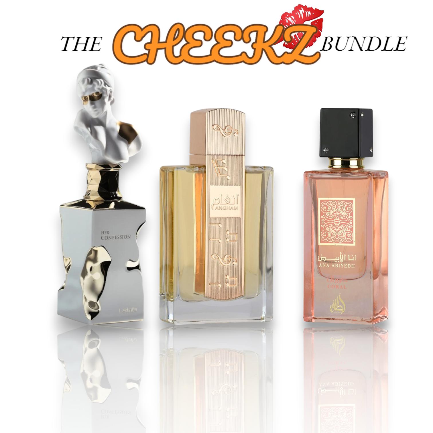The CHEEKZ Bundle | Lattafa Perfumes | Angham + Her Confession + Ana Abiyedh Coral | Eau De Parfum | Floral, Fruity & Vanilla Notes The CHEEKZ Bundle | Lattafa Perfumes | Angham + Her Confession + Ana Abiyedh Coral | Eau De Parfum | Floral, Fruity & Vanilla Notes