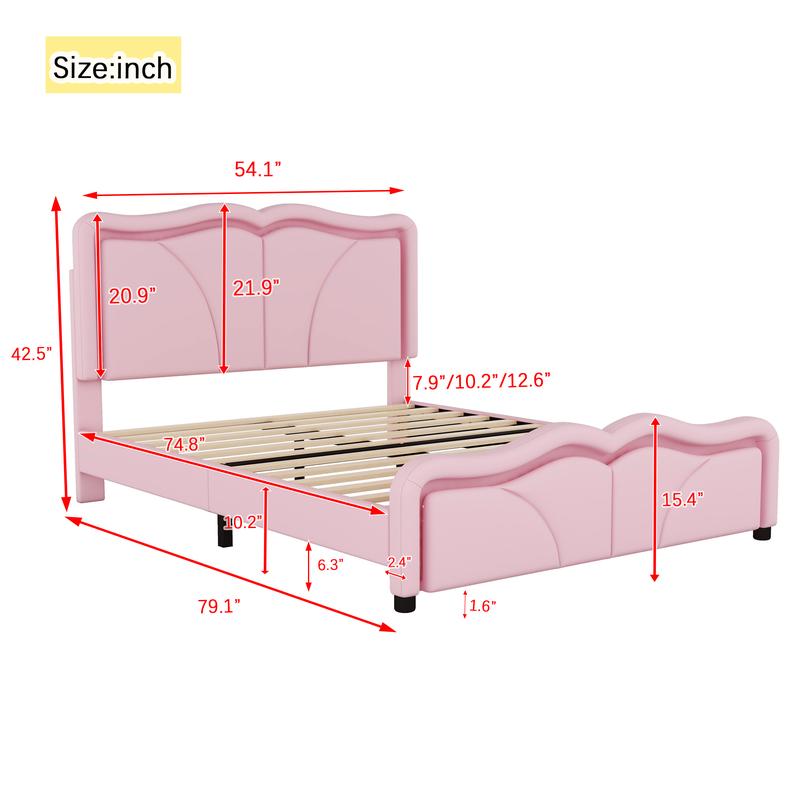 Bellemave Upholstered Platform Bed with Curve Shaped Height-adjustable Headboard LED Light Strips Kids Bed Solid Pine Wood MDF Stable Structure Easy Assembly Bellemave Upholstered Platform Bed with Curve Shaped Height-adjustable Headboard LED Light Strips Kids Bed Solid Pine Wood MDF Stable Structure Easy Assembly