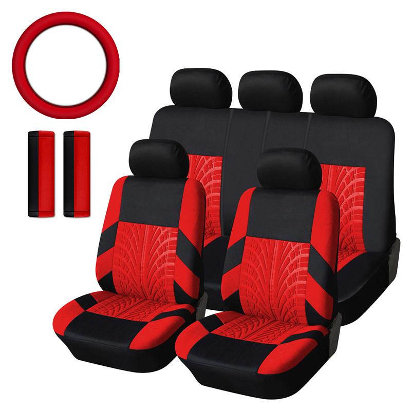 5 Seater Universal Car Seat Cover Full Set 3D Tire Print with Steering Wheel Cover Quick Install for Most Cars Trucks SUVs Easy No Dismantling Needed