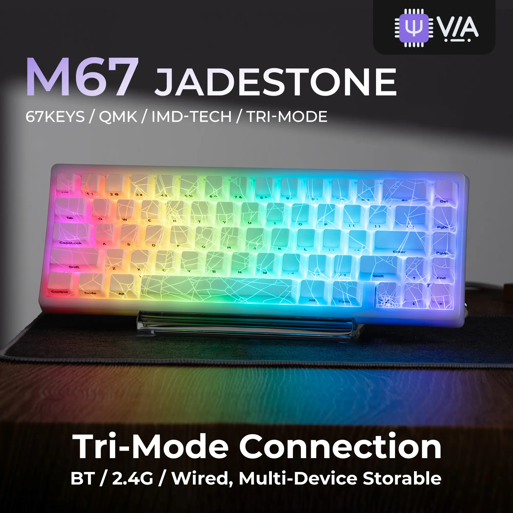 XVX M67 Jadestone Gaming Keyboard, Spider Web IMD-Tech Keycaps, QMK/VIA Gasket Mount, RGB Hot Swappable, Bluetooth, Keyboards for Gaming