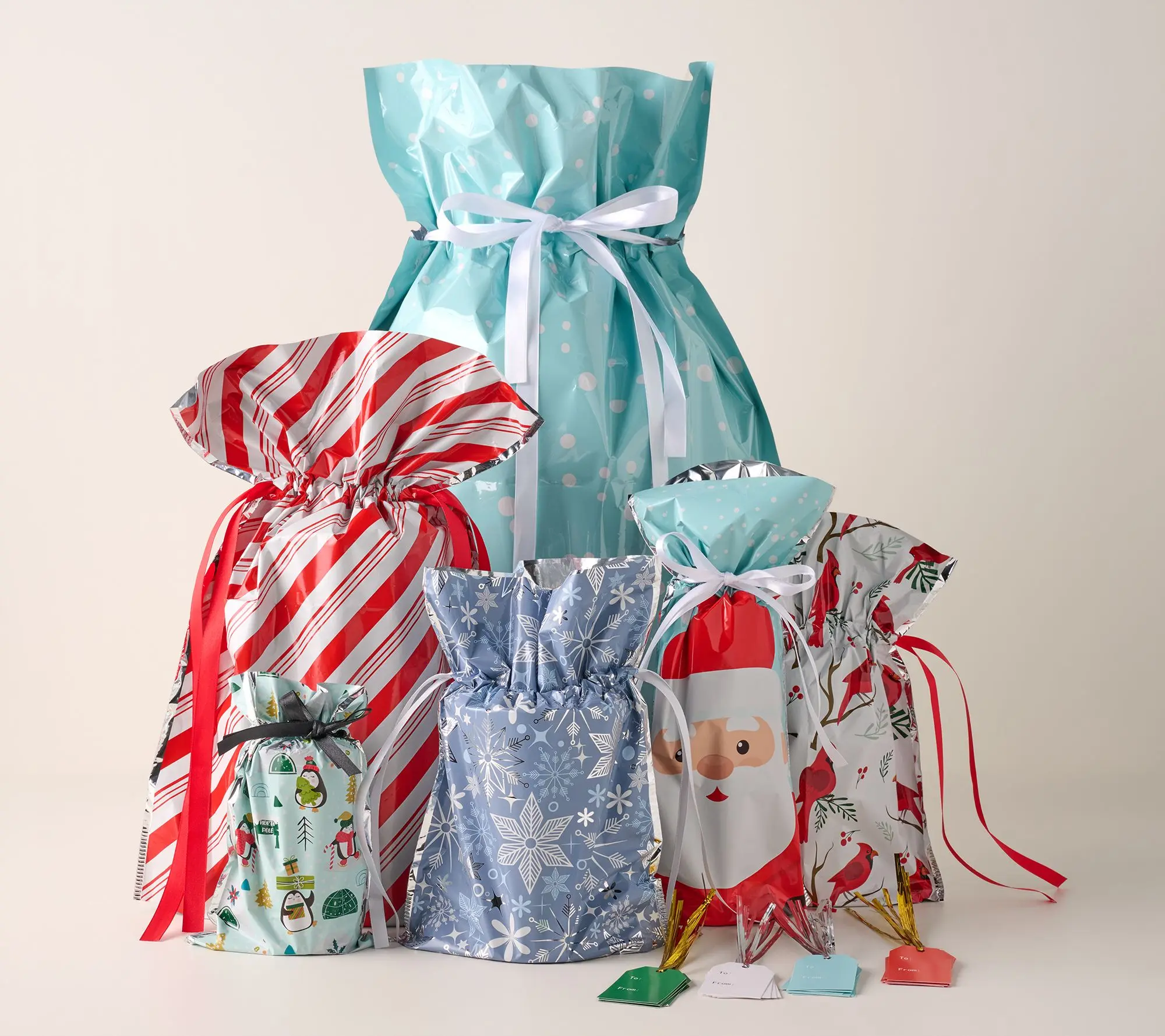 Kringle Express 50-Piece Drawstring Gift Bags & Tags Set