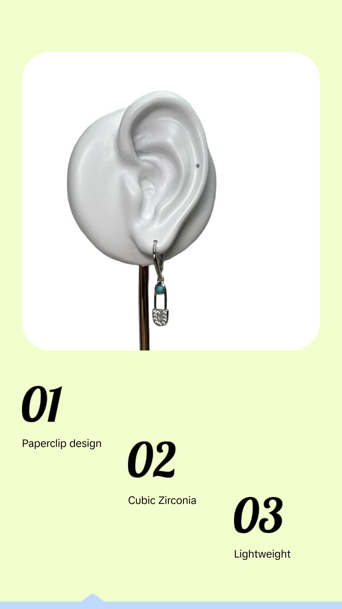 Safety Pin Turquoise earrings Link Drop Earrings Sterling Silver 925  huggie