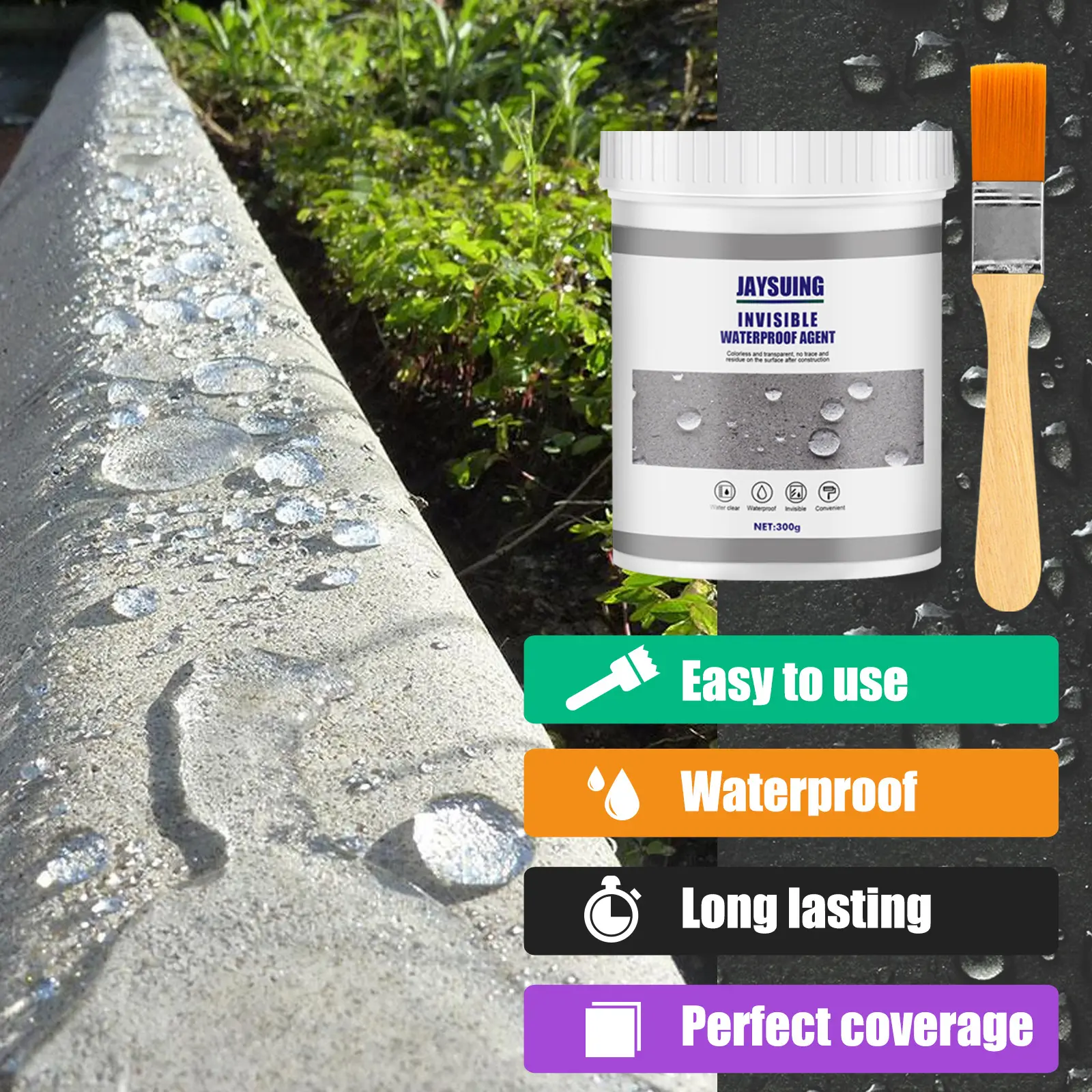Jaysuing Waterproof Leak Repair Sealant - Brush-On Crack & Leak Fix for Bathroom, Kitchen & Exterior Walls - No Demolition