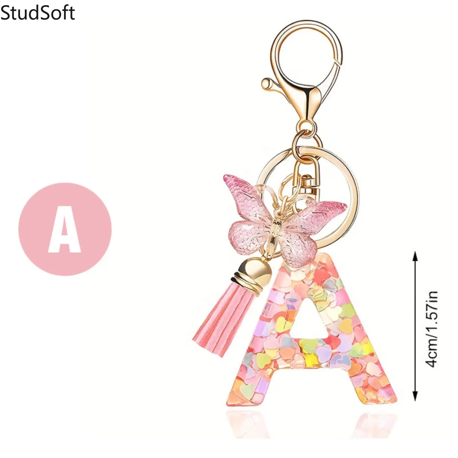 Trendy Cute Car Keychain - 2026 Pink 26-Letter Initial Key Ring with Heart Sequin, Butterfly Tassel, Bag Accessory Decorative Pendant Gifts for Women (Sports & Outdoor Accessory), Trendy Cute Keychain, Initial Letter, Hearts, Cute Soft Keychains, Initial