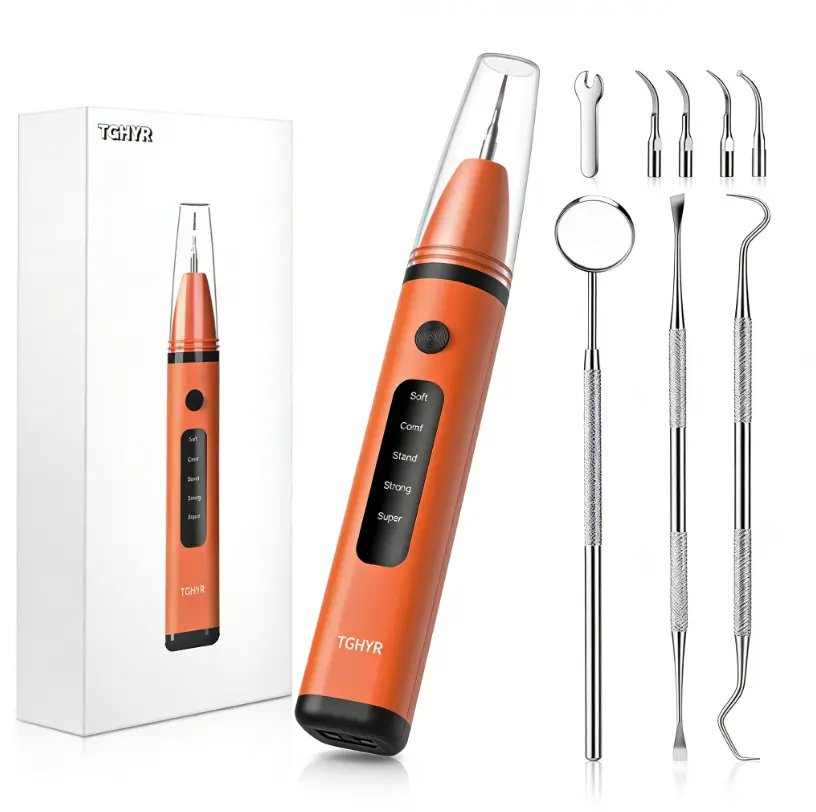 TGHYR Oral Plaque/Tartar Remover for Teeth, Electric Tooth Cleaner Tartar Remover for Teeth with LED Light,5 Modes Rechargeable Teeth Cleaning Kit with Dental Tools, 3 Replaceable Heads Pet Safe Use Removable Adjustable,
