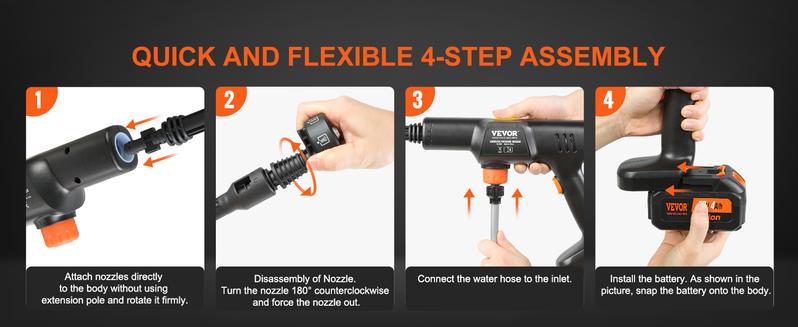 VEVOR Cordless Pressure Washer, TikTokShopBlackFriday, 652-PSI 1.0 GPM Portable Power Cleaner, Handheld High-Pressure Car Washer Gun with 4.0Ah Battery, Charger, 6-in-1 Nozzle, for Home/Floor Cleaning & Watering