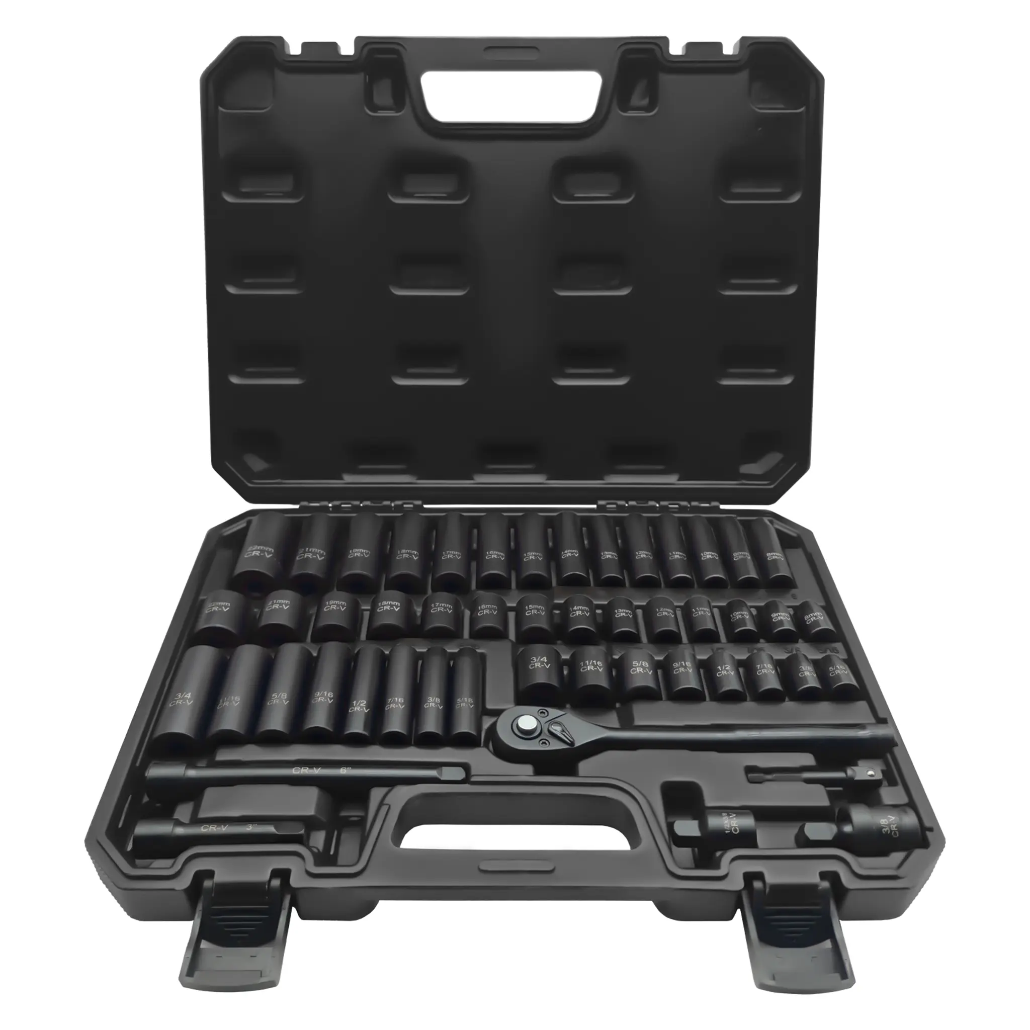 50-Piece Cr-V 3/8" Drive Impact Socket Set, 6-Point SAE (5/16-3/4") & Metric (8-22mm) Deep/Shallow Sockets with Ratchet Handle, Ratchet + Ext. Bars, Universal Joint, Gift for Men