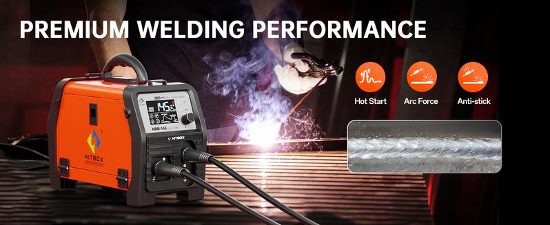 HITBOX HBM145 Mig Welder 110V/220V Upgraded 145A 4-in-1 Gasless MIG/Lift TIG/MMA with Spool Gun & LED Display for Home & Professional Use