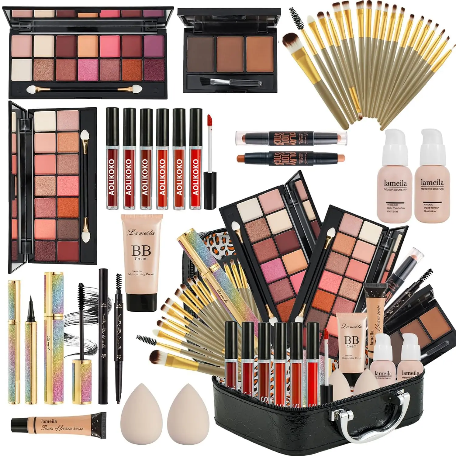 All-in-One Makeup Kit for Women – Full Makeup Set with Eyeshadow Palette, Foundation, Lip Gloss, Eyeliner, Mascara & Makeup Brush | Complete Makeup Gift Set for Christmas, Birthdays, Holidays & Everyday Use