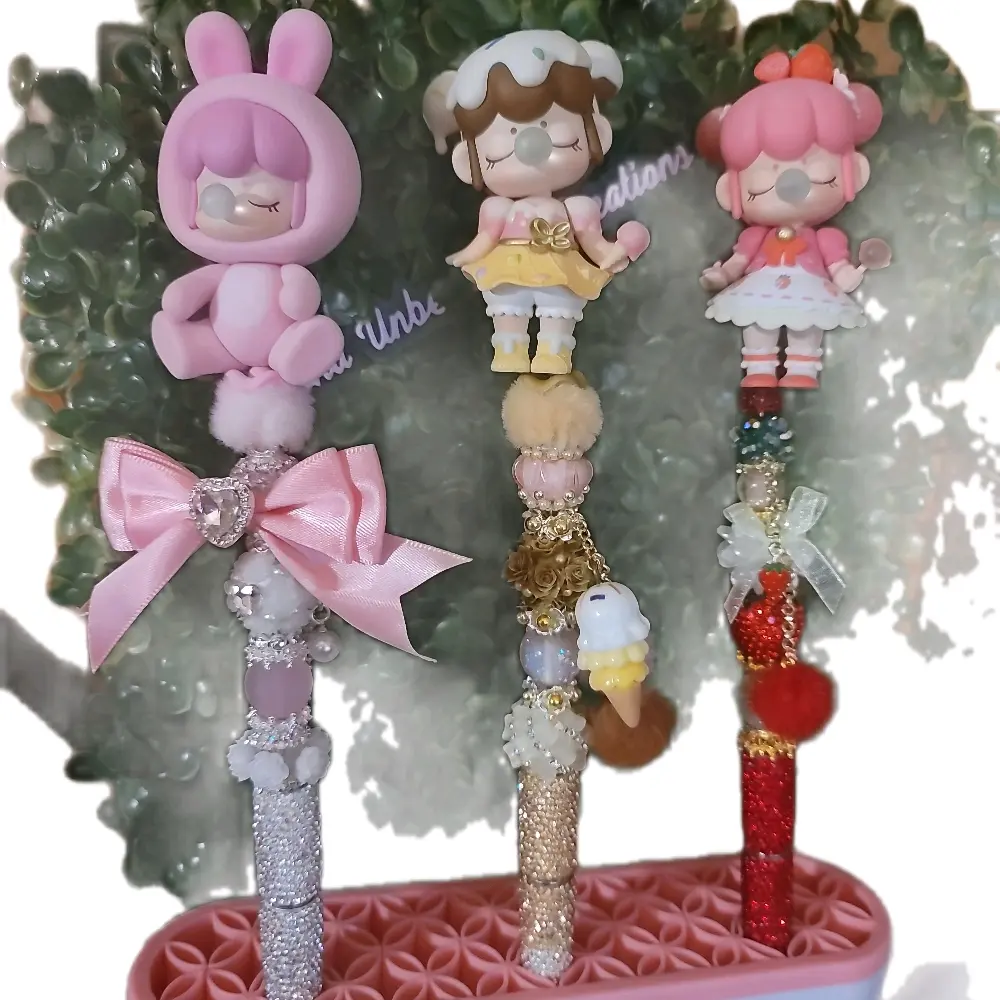 Fancy Topper Writing Pens with Adorable Character Designs and Sparkly Accents Perfect for Creative Writing