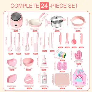 Pink Kids Mini Kitchen Play Set with Safe Knife - Montessori Cooking Fun for Girls 8-12 | Imaginative Play Gift