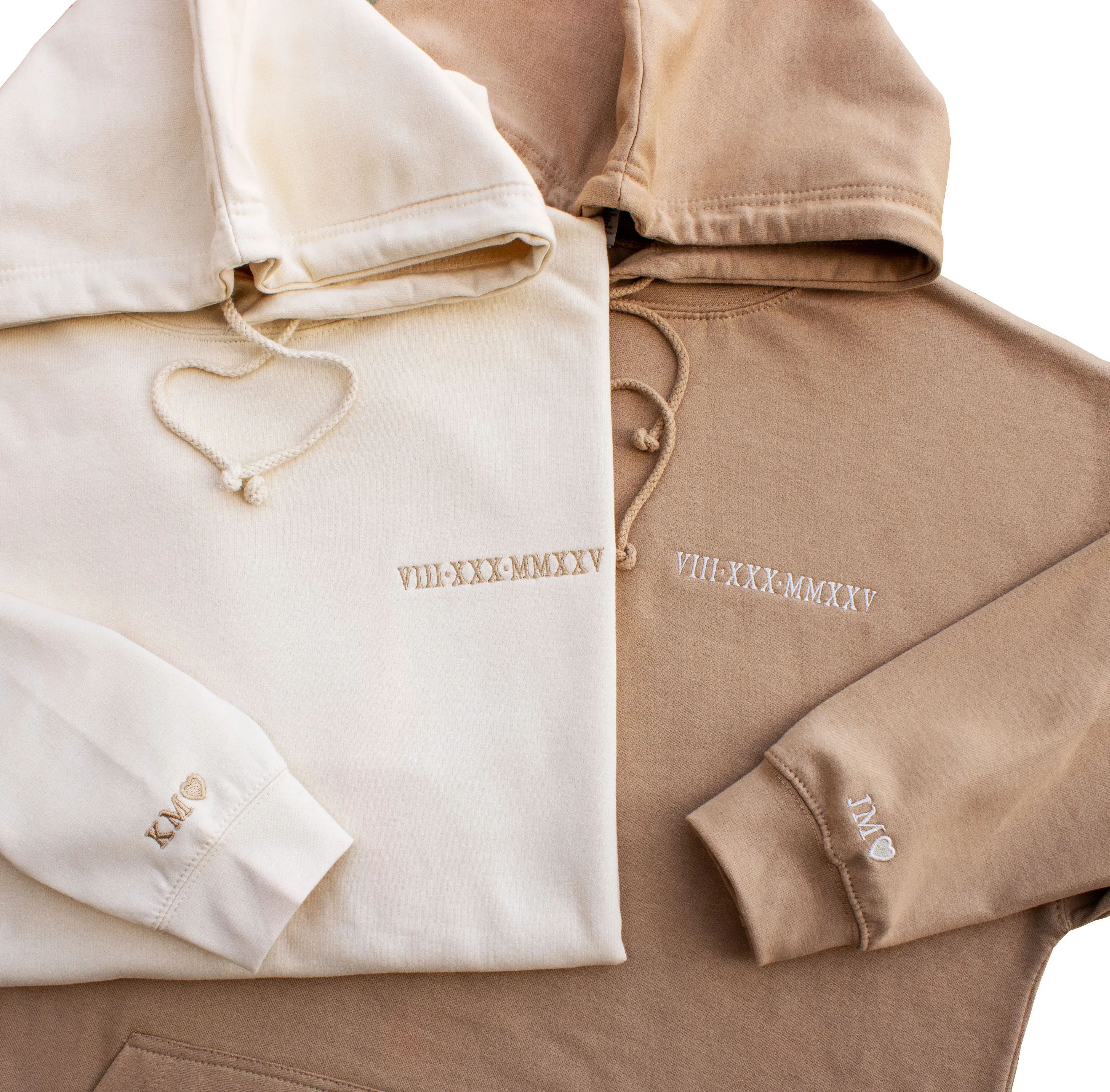 Custom Roman Numeral Embroidered Hoodie | Personalized Anniversary Date & Sleeve Initials Gift for Couples Heart Menswear