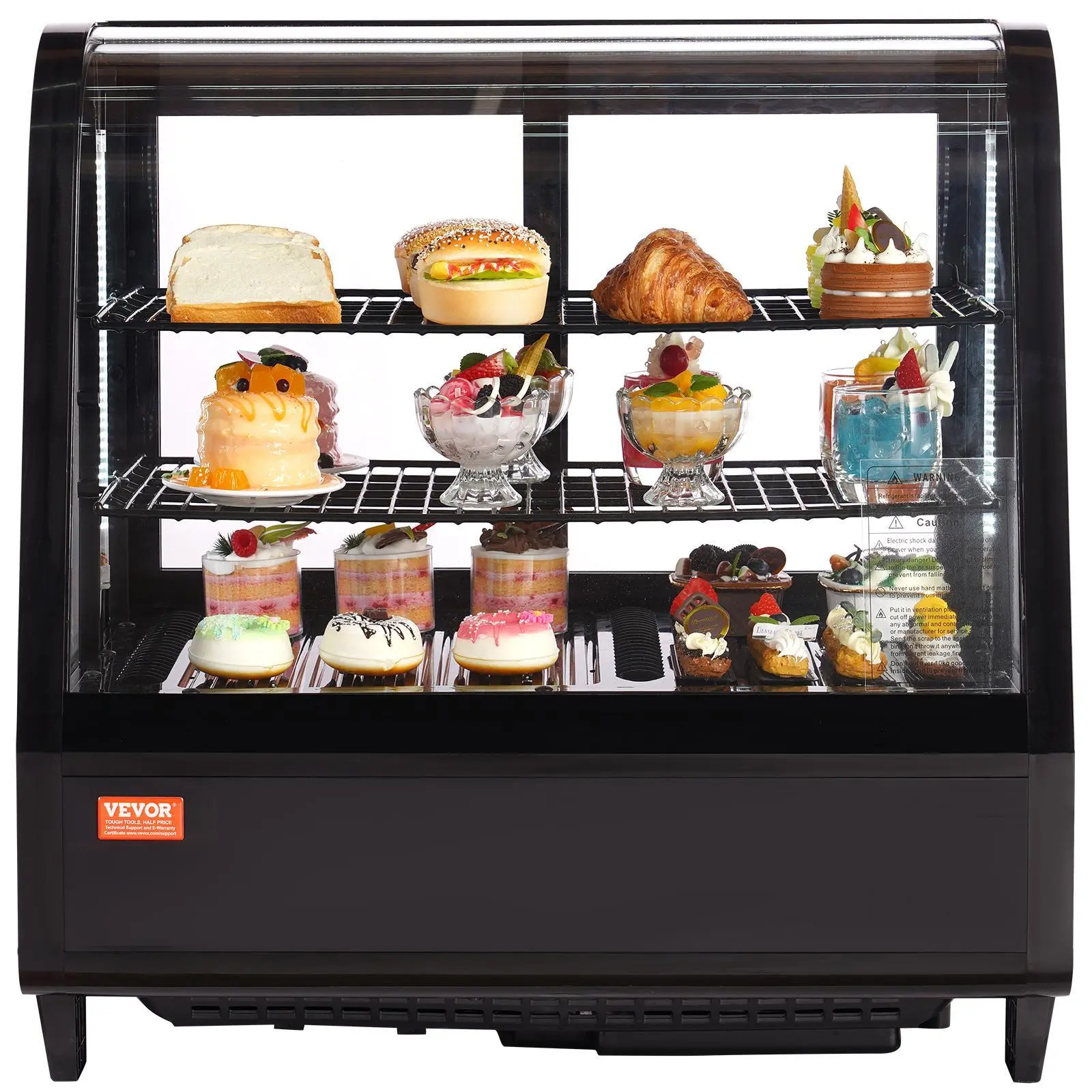【Summerfinds】VEVOR Refrigerated Display Case,  , 3.5 Cu.Ft./100L, 2-Tier, Countertop Pastry Display Case Commercial Display Refrigerator with LED Lighting, TURBO Cooling, Frost-Free Air-Cooling, Rear Sliding Door