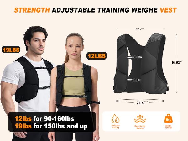 HOTWAVE Weighted Vest 12lbs Detachable & Adjustable Iron Pellets & Metal Rock Ergonomic Design Soft Neoprene for Running Training Jogging Walking