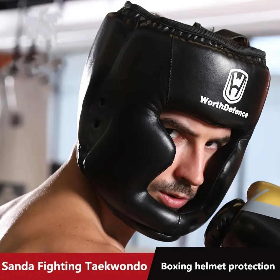 Boxing Helmet with Facial Protection for Taekwondo and Sanda, Durable PU Material, Essential Combat Training Gear, Boxing Equipment, Martial Arts Training Equipment, Boxing Headgear