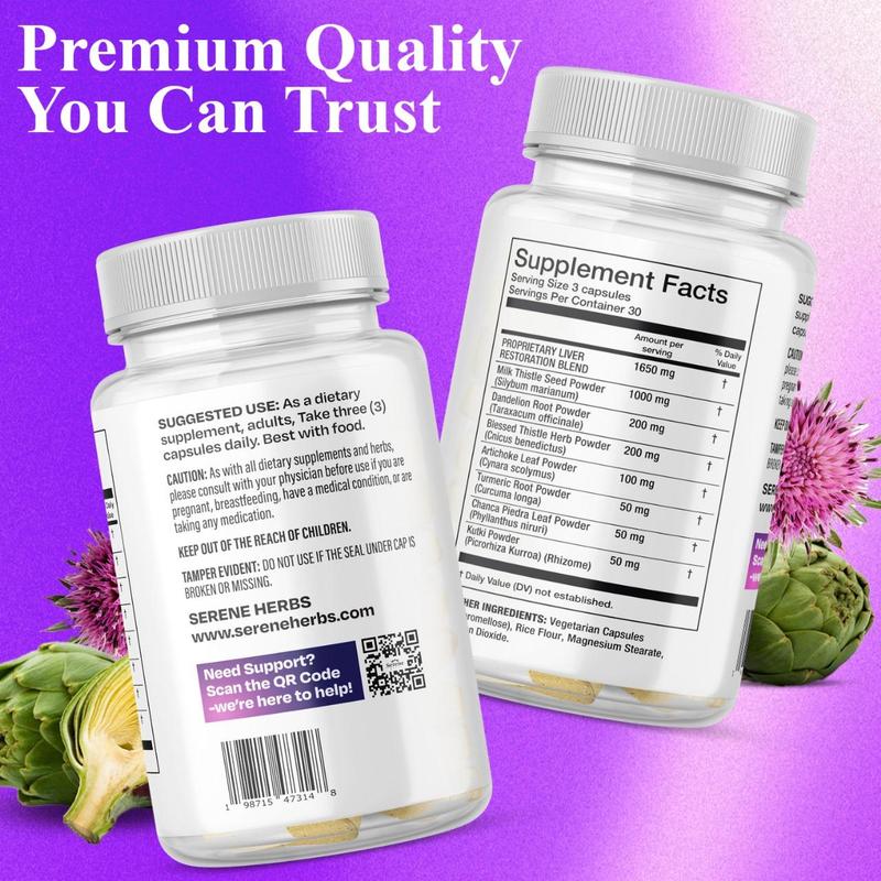 Serene Herbs Liver Cleanse Detox & Repair Formula – Pure Health Liver Support with Milk Thistle, Artichoke & Dandelion Root for Fatty Liver & Liver Health Herbal Detox Supplement Capsules (60 Count)