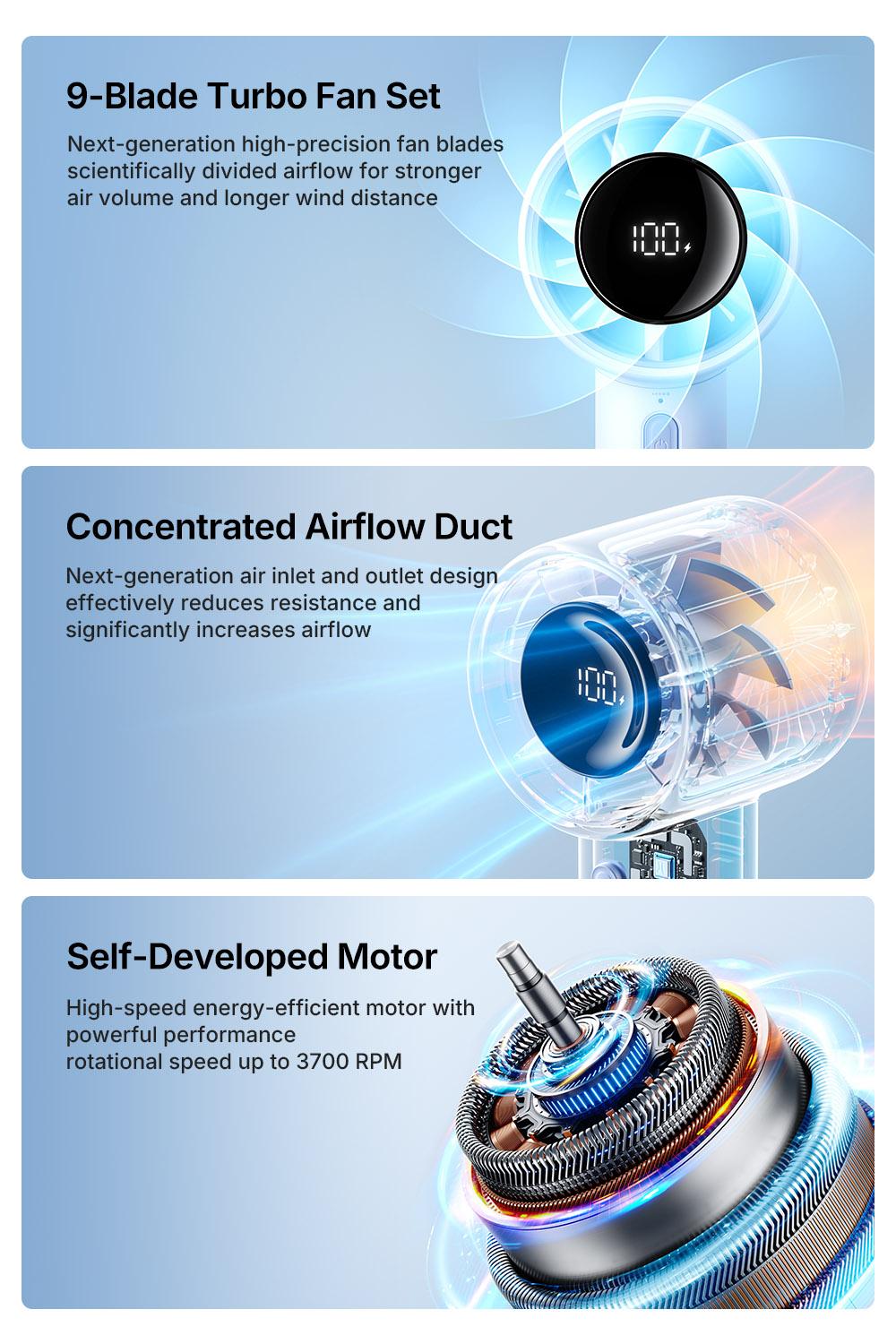 Jisulife Handheld Turbo Fan 5000mAh Rechargeable Portable Fans Up to 28 Hours Cooling 5 Speed Strong Wind Personal Mini Fan for Christmas Blackfriday Travel Outdoor Camping Beach Makeup