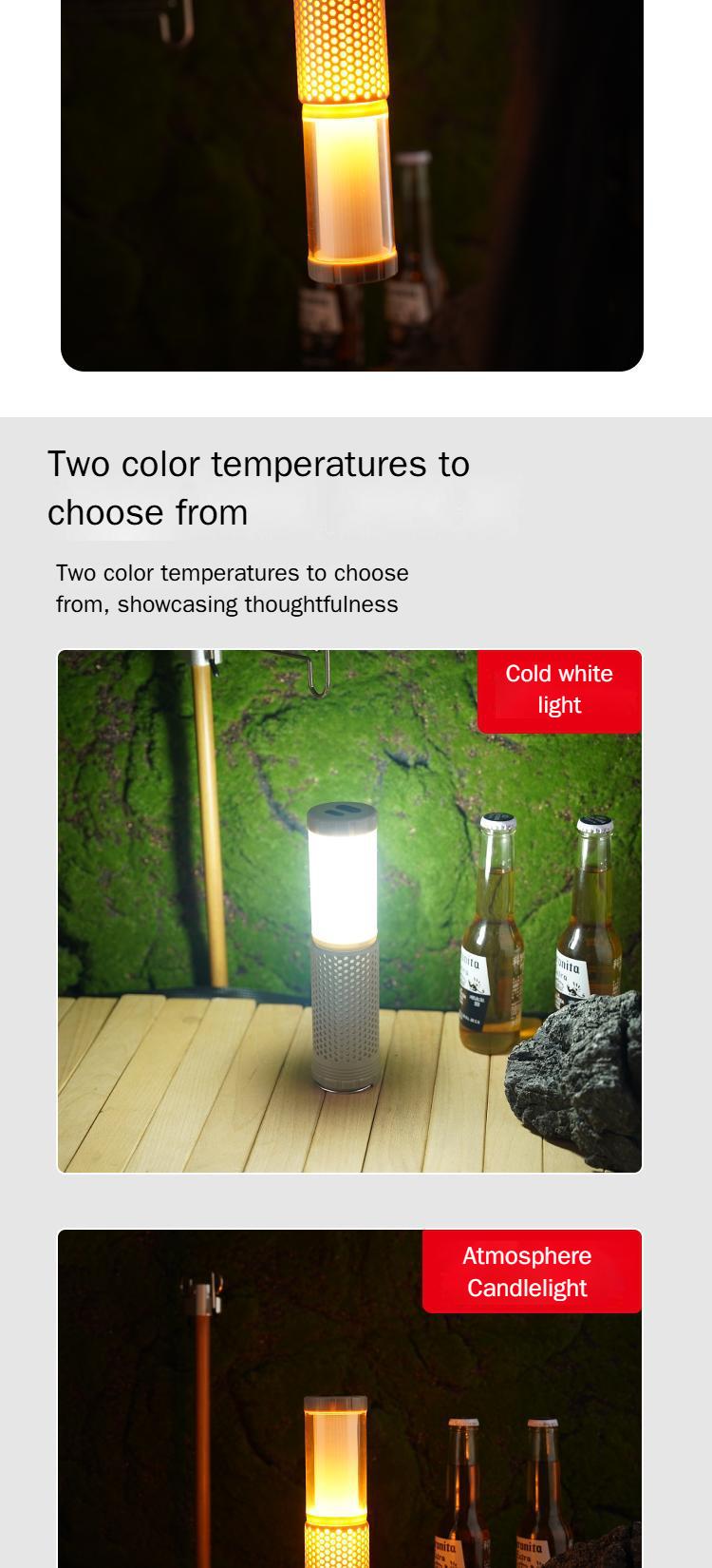 Outdoor multi-function retractable camping light Type-C charging two-color atmosphere flashlight magnetic long endurance lighting