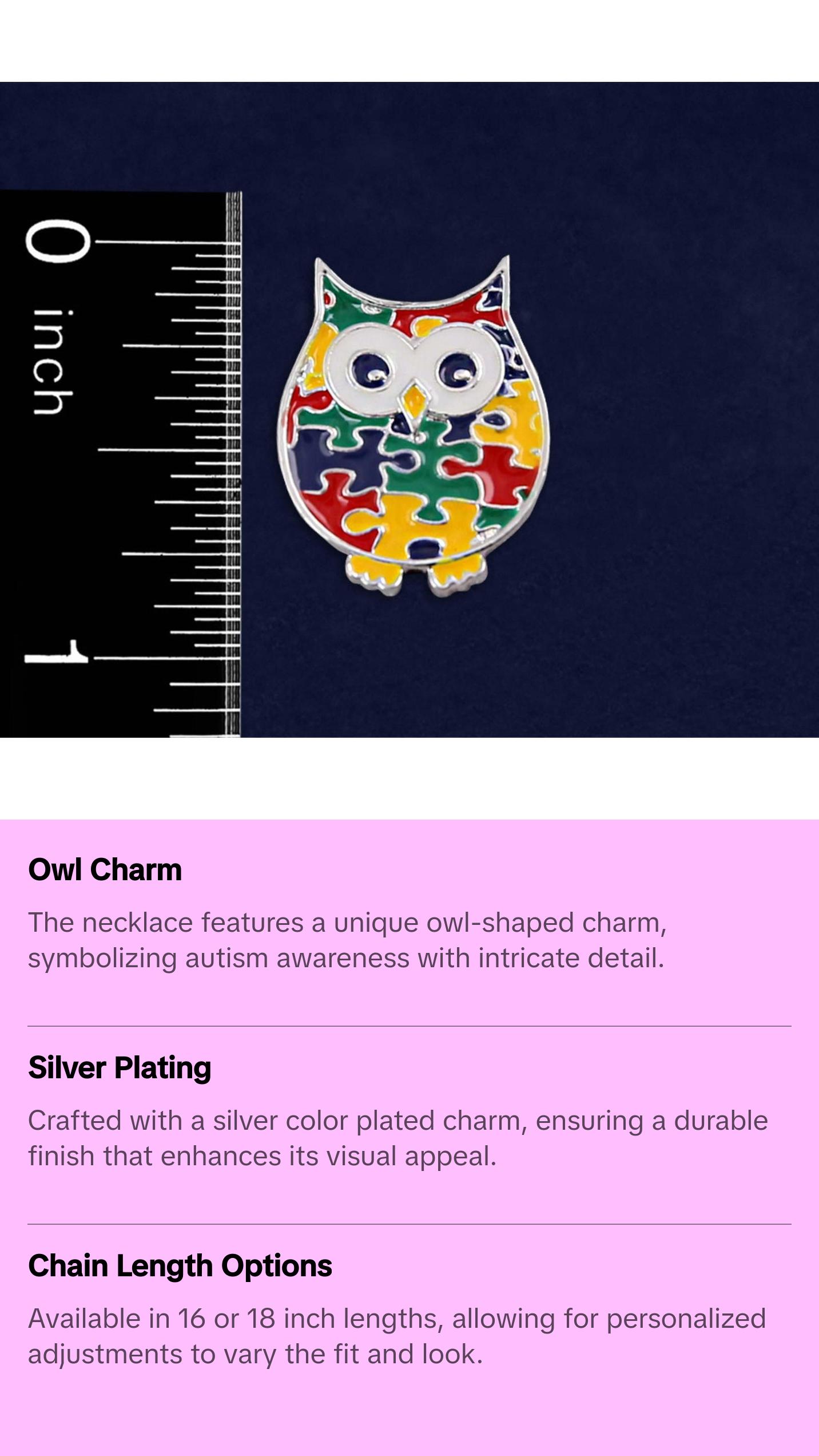 Autism Owl Puzzle Piece Necklace