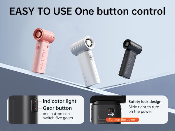 JISULIFE Handheld Fan Turbo Strong Wind Fashion Mini Pocket Fan 5 Speeds Up to 18H Cooling Rechargeable Portable Fan for Travel & Desk with Lanyard & USB Type-C Charging