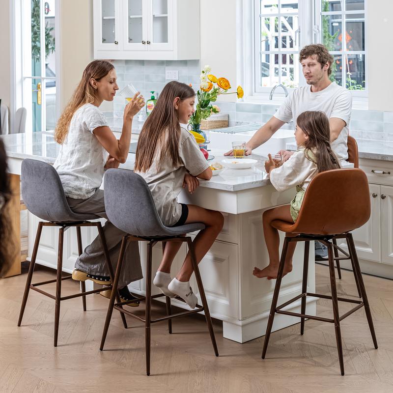 【Deal】Homy Casa Swivel Upholstered Counter Stool Set of 2 Barstools for Kitchen and Dining Room, Foam and Iron Construction, Footrest & Armless Design