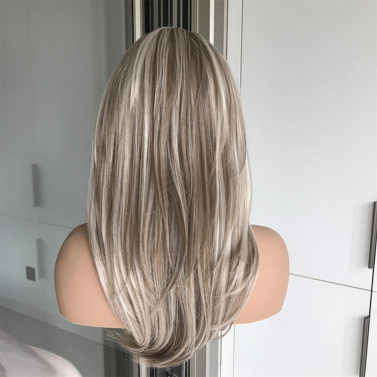 AISOM Jenna Layered Straight Buttercream Blonde mix Brown 13x4 Free Part Lace Front Wig with Scandinavian Hairline Wolf Cut Low Density 20 inches