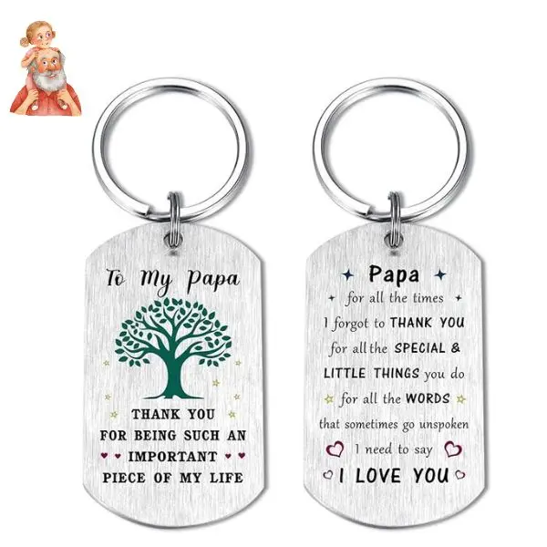 Papa Keychain Gift from Grandkids – Happy Father’s Day, Birthday & Christmas Gifts for Papa, Grandpa Appreciation Keyring from Grandson Granddaughte