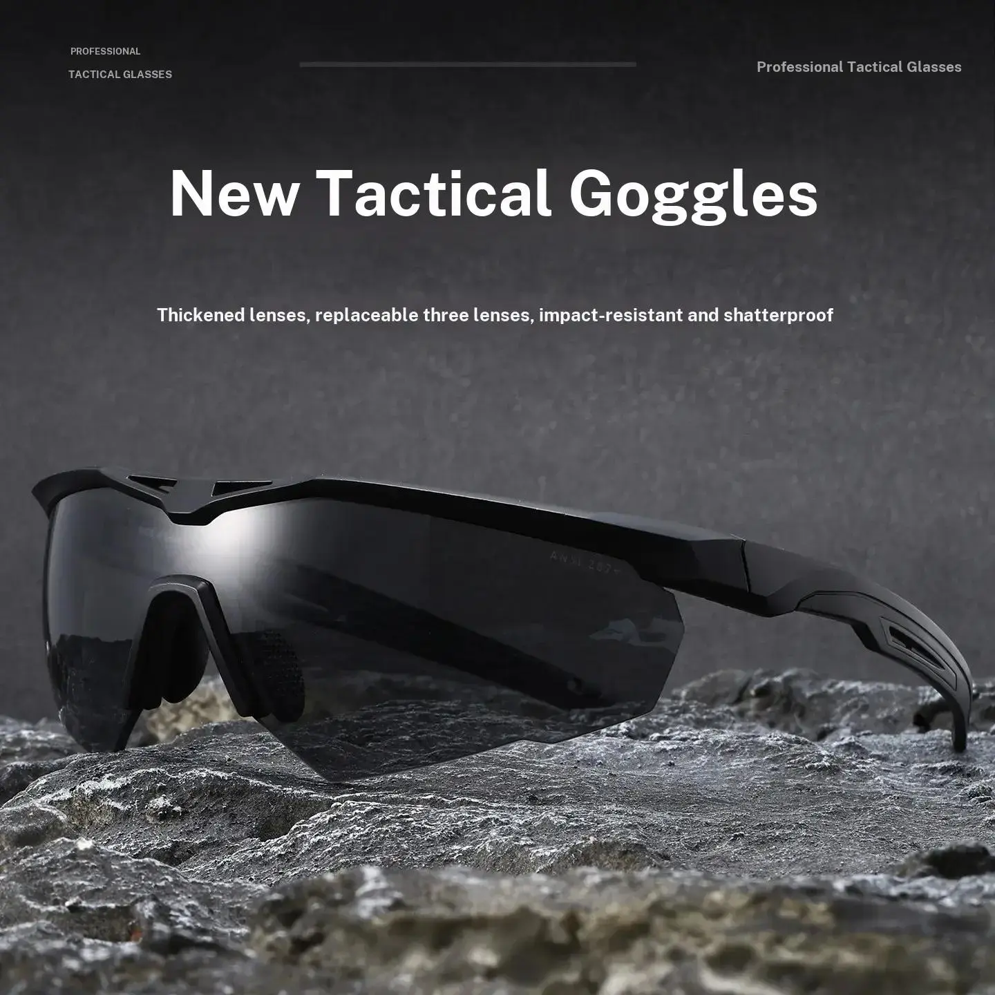 2.5mm Thick Lens Military Bulletproof Shooting Goggles, Cs Tactical Glasses, Wind and Sand Protection, Three-Lens Set, Windproof Sand Goggles