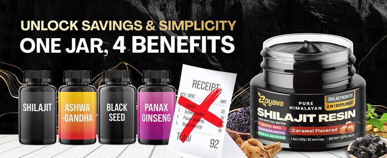 Zoyava Shilajit Resin: Pure Himalayan All-in-One Supplement with Extra Strength Ingredients - Caramel Flavored