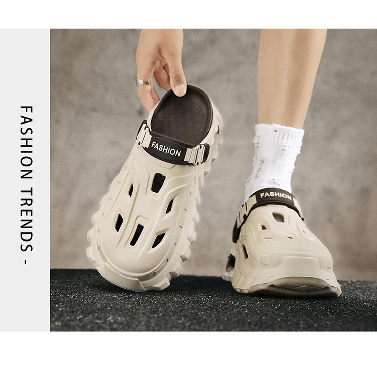 Men's Summer Slippers Outdoor Teenagers Thick Sole Height Increasing Driving Dual Use Closed Toe Cool Hollow Shoes