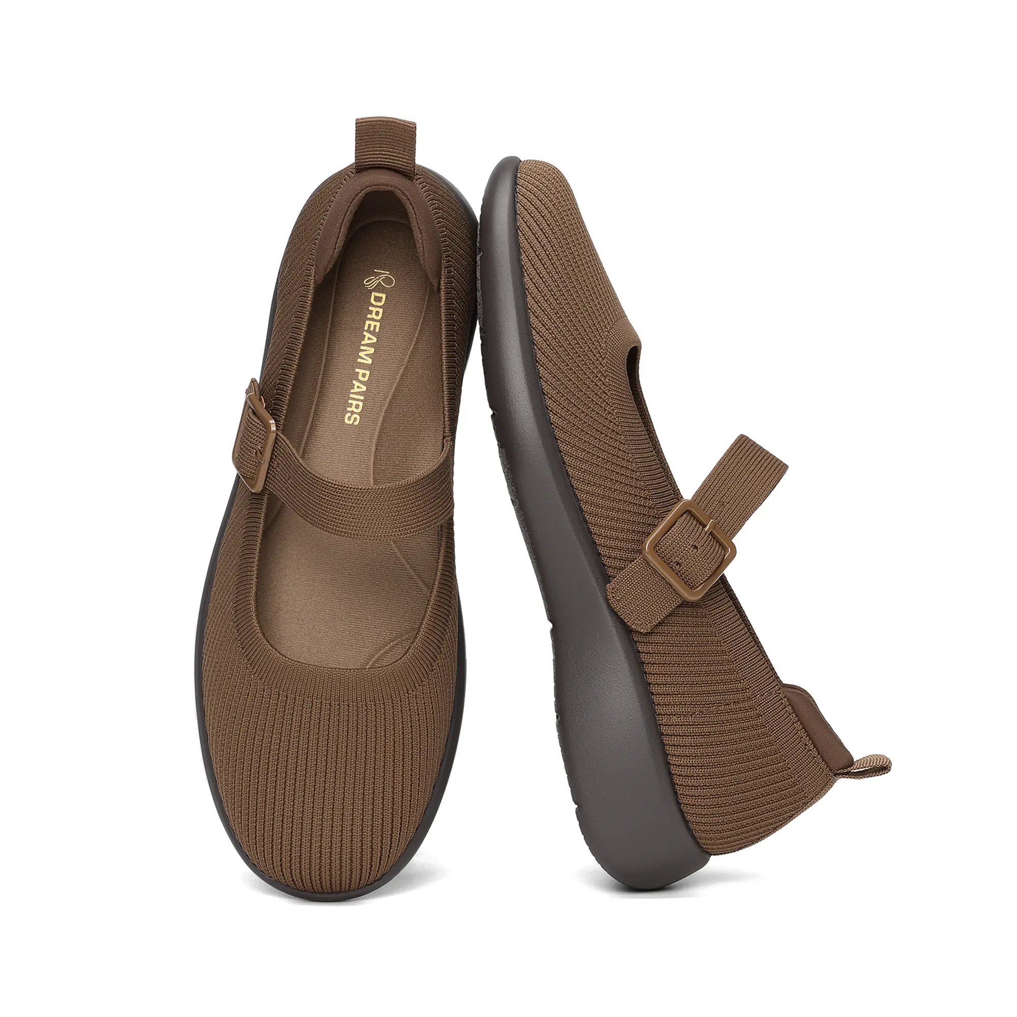 Dream Pairs Women's Knit Mary Janes Closed Toe Flats - Business Ballerina Style Shoes with Arch Support, Anti-Slip Tread, Moisture-Wicking Breathable Fabric, Lightweight Dry Footwear, Machine Washable