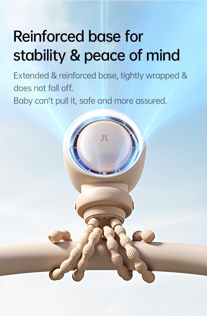 JISULIFE Stroller Fan Life2 Portable Baby Crib Fan with 100 Speeds Air Purify & Air Turbo Tech Bladeless Battery Powered for Home Office & Camping - Rubber