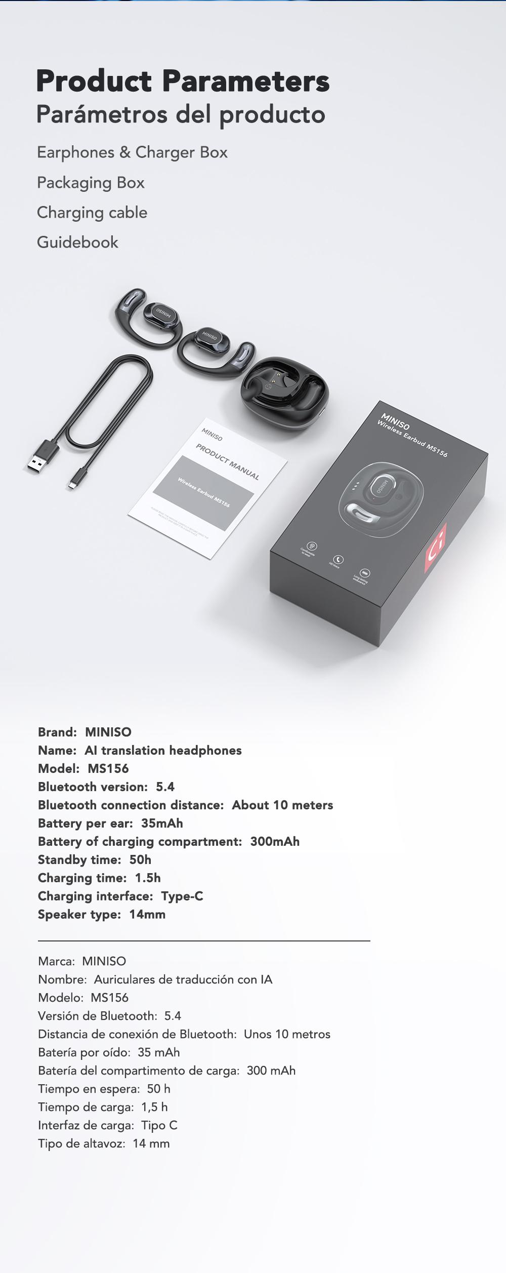 MINISO MS156 Ulter AI Translation Wireless Headphones Supports 134 Languages Bluetooth High Fidelity Sound Quality with Charging Case & Microphone Perfect Birthday Gift - Chargeable