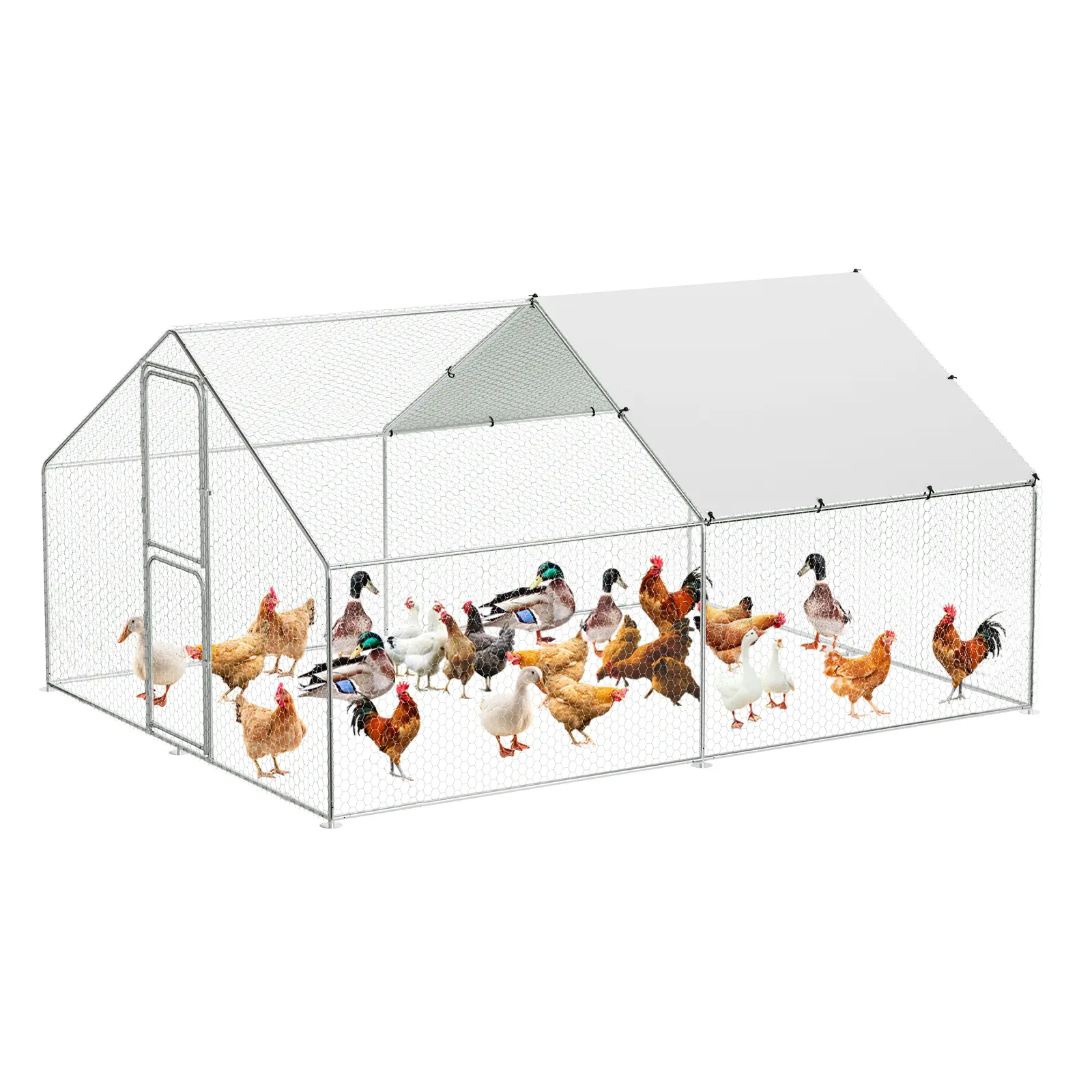 Garvee Upgraded Heavy Duty Walk-In Metal Chicken Coop with Dual Doors – Waterproof & UV-Resistant Cover – Secure Outdoor Poultry Cage & Spire Roof Hen House for Backyard or Farm, Large Size