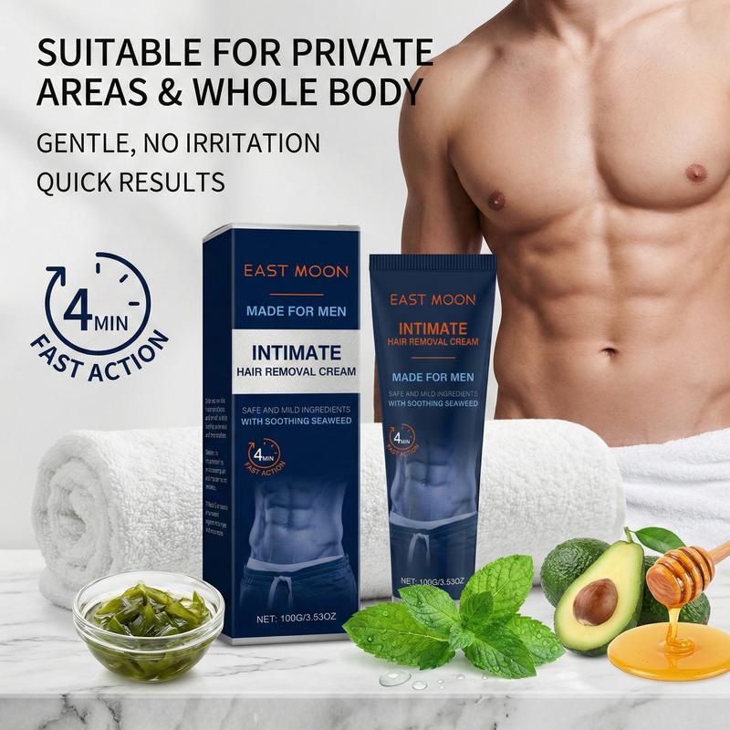 East Moon Intimate Hair Removal Cream for Men Full Body Use Gentle Effective Moisturizing Nourishing No Irritation Quick Results