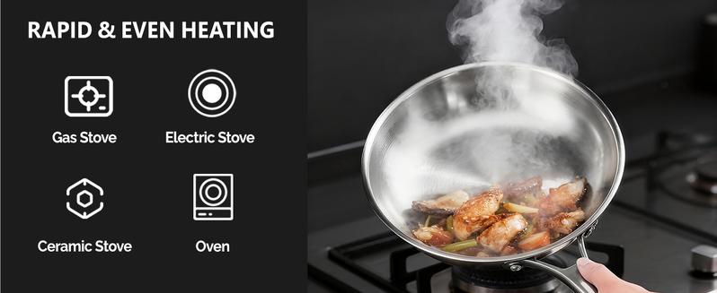 ROVSUN 11-Pcs Stainless Steel Cookware Set, Tri-Ply Pots and Pans Set with Lids, Full Clad Stainless Steel, Non-Toxic Kitchen Set, PFOA & PTFE Free, Compatible for All Cooktops